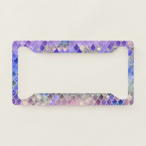 Summer Mermaid Glitter Scales 3 Faux Glitter  License Plate Frame