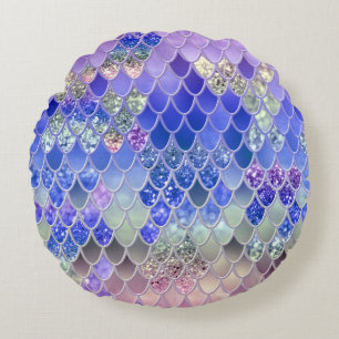 Summer Mermaid Glitter Scales #3 (Faux Glitter) Round Pillow