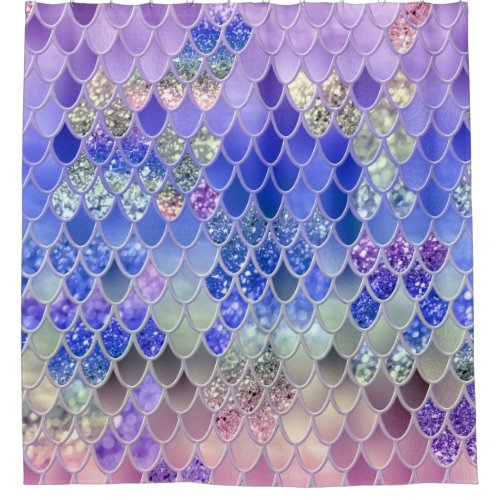 Summer Mermaid Glitter Scales 3 Faux Glitter  Shower Curtain