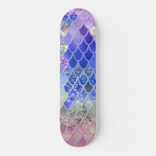 Summer Mermaid Glitter Scales 3 Faux Glitter  Skateboard