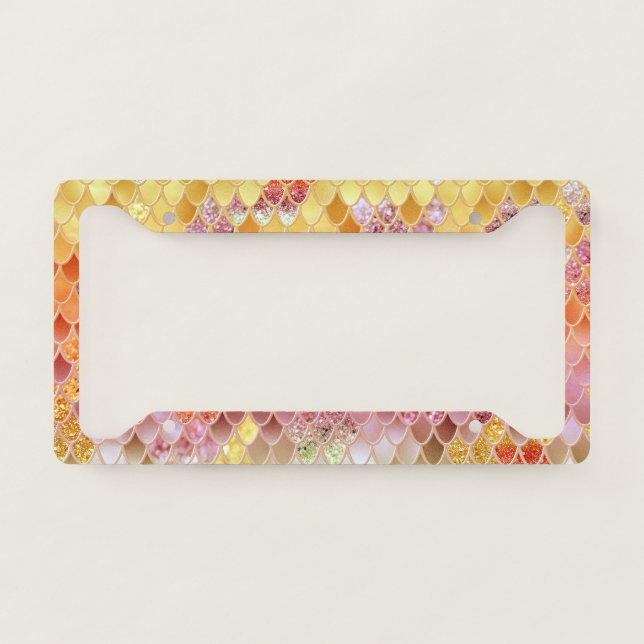 Summer Mermaid Glitter Scales #4 (Faux Glitter) License Plate Frame (Front)