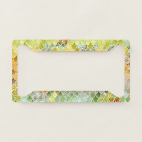 Summer Mermaid Glitter Scales 5 Faux Glitter  License Plate Frame