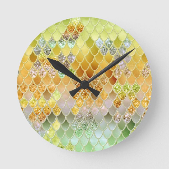 Summer Mermaid Glitter Scales #5 (Faux Glitter)  Round Clock (Front)