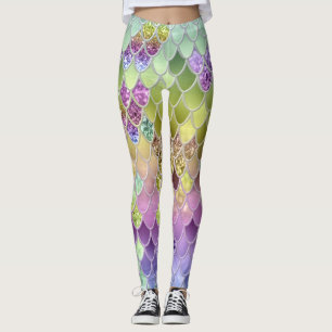 Summer Mermaid Glitter Scales #6 (Faux Glitter) Leggings