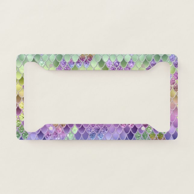 Summer Mermaid Glitter Scales #6 (Faux Glitter)  License Plate Frame (Front)