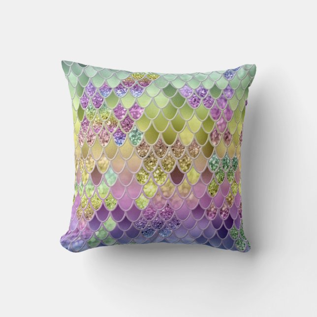 Summer Mermaid Glitter Scales #6 (Faux Glitter)  Throw Pillow (Front)