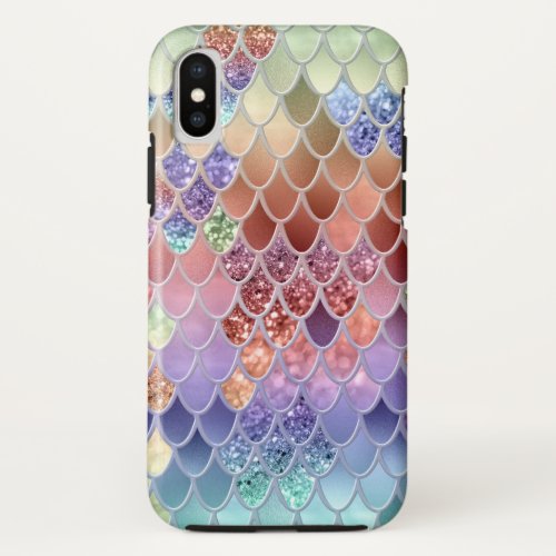 Summer Mermaid Glitter Scales 7 Faux Glitter  iPhone X Case