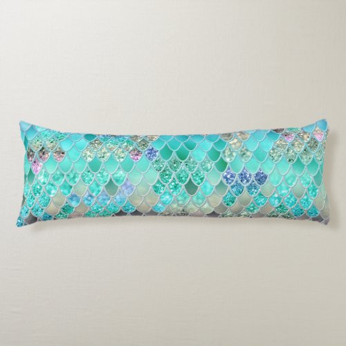 Summer Mermaid Glitter Scales 8 Faux Glitter Body Pillow