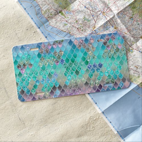 Summer Mermaid Glitter Scales 8 Faux Glitter License Plate