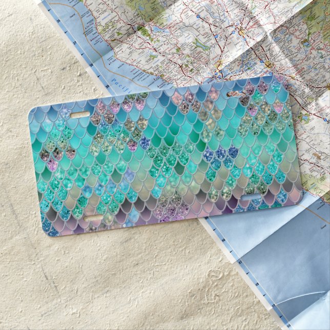 Summer Mermaid Glitter Scales #8 (Faux Glitter) License Plate (In Situ)