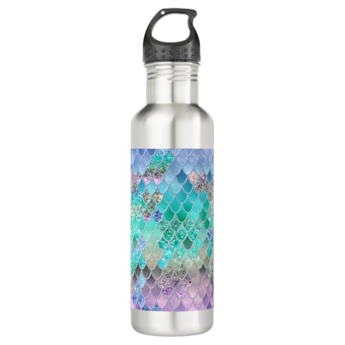 Summer Mermaid Glitter Scales 8 Faux Glitter Stainless Steel Water Bottle