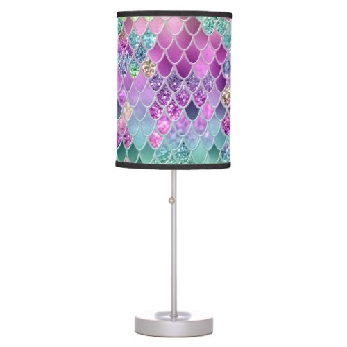 Summer Mermaid Glitter Scales 9 Faux Glitter Table Lamp