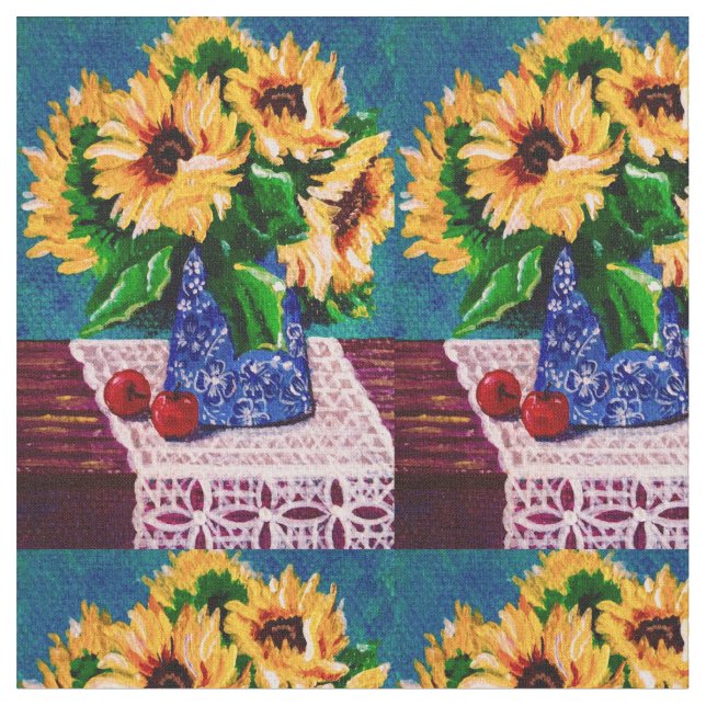 Summer Mini Sunflowers and Lace Fabric (Close Up)