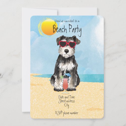 Summer Miniature Schnauzer Beach Party Invitation