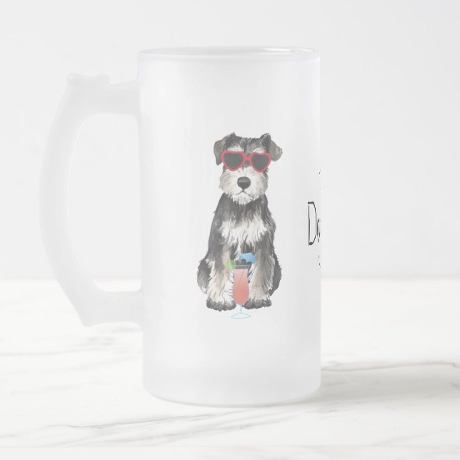 Summer Miniature Schnauzer Frosted Glass Beer Mug (Left)