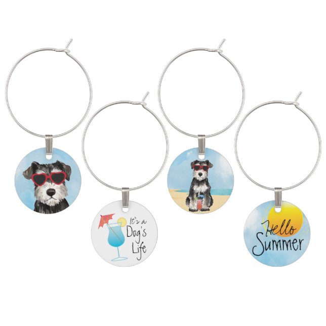 Summer Miniature Schnauzer Wine Charm (Staggered)