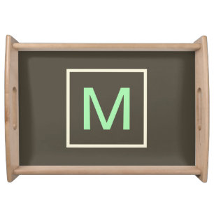 Summer Mint Chocolate Chip Brown Green Monogram Serving Tray