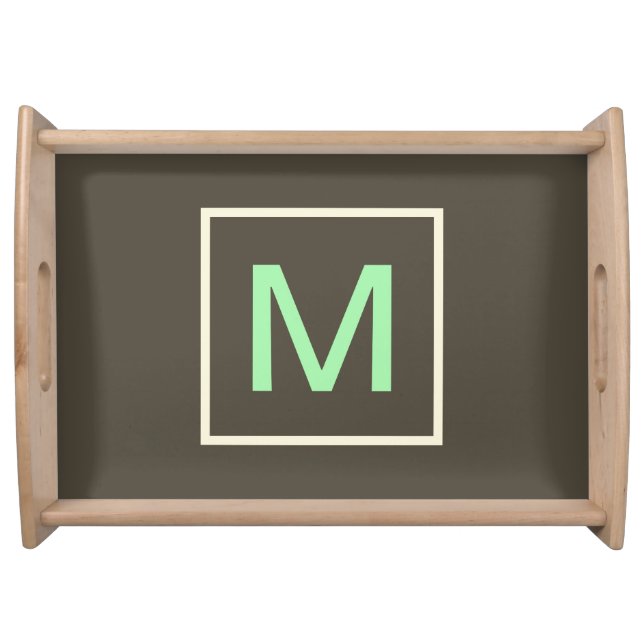 Summer Mint Chocolate Chip Brown Green Monogram Serving Tray (Front)