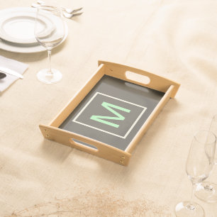 Summer Mint Chocolate Chip Brown Green Monogram Serving Tray