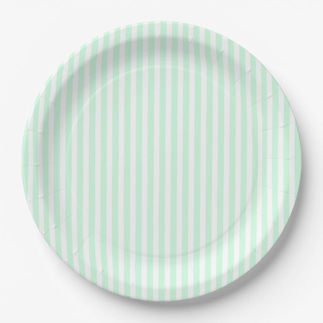 Summer Mint Pale Green Mint & White Stripe Paper Plates (Front)