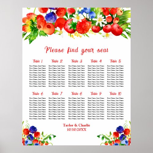 Summer Mixed Berries 10 Tables Seating Chart