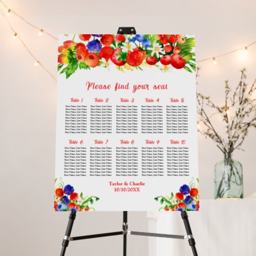 Summer Mixed Berries 10 Tables Seating Chart Foam Board