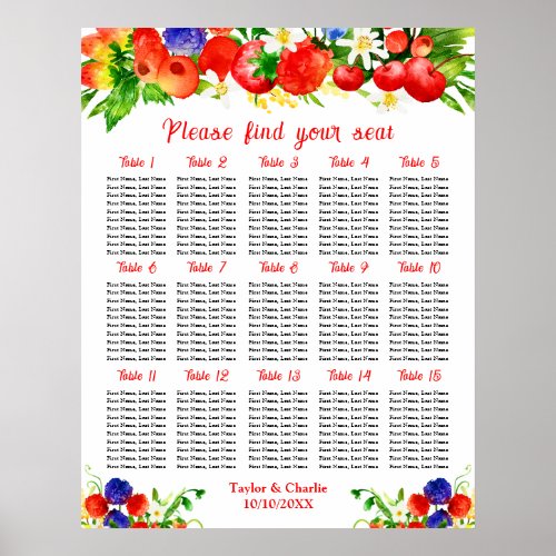 Summer Mixed Berries 15 Tables Seating Chart