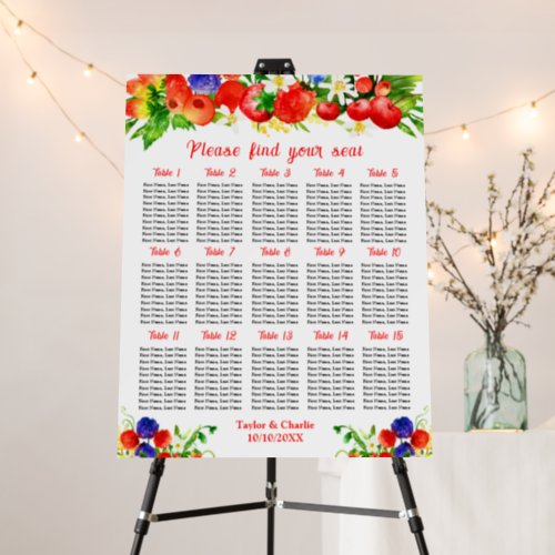 Summer Mixed Berries 15 Tables Seating Chart Foam Board