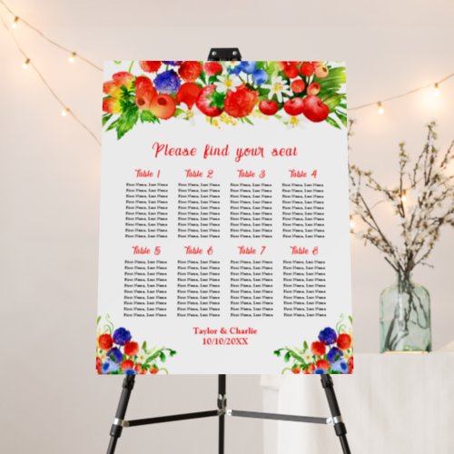 Summer Mixed Berries 8 Tables Seating Chart Foam Board