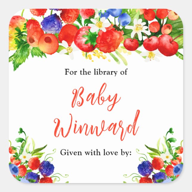 Summer Mixed Berries Baby Shower Bookplate (Front)