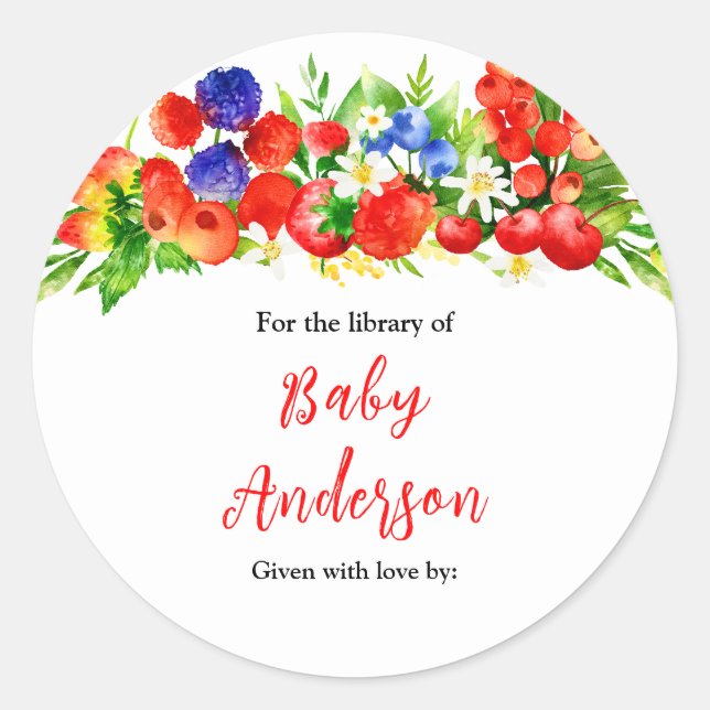 Summer Mixed Berries Baby Shower Bookplate (Front)