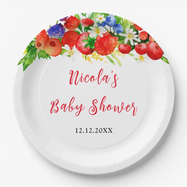 Summer Mixed Berries Baby Shower Paper Plates (Front)