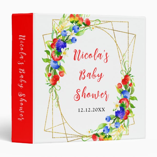 Summer Mixed Berries Baby Shower Photo Album 3 Ring Binder (Front/Spine)