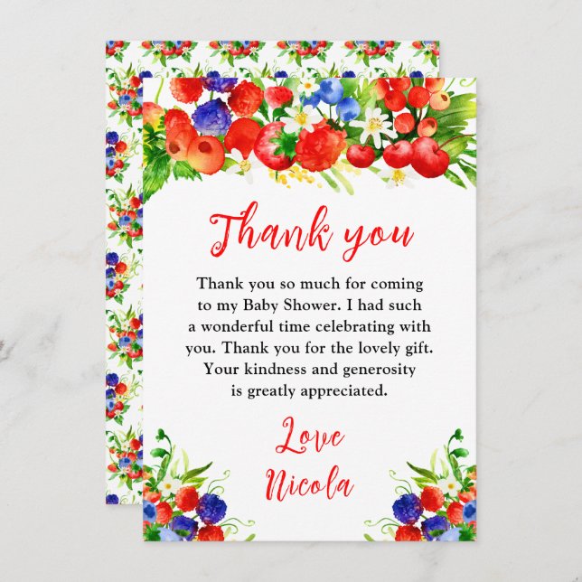 Summer Mixed Berries Baby Shower Thank You Card (Front/Back)