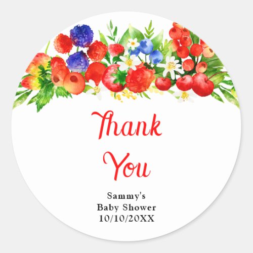 Summer Mixed Berries Baby Shower Thank You Classic Round Sticker