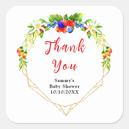 Summer Mixed Berries Baby Shower Thank You Square Sticker
