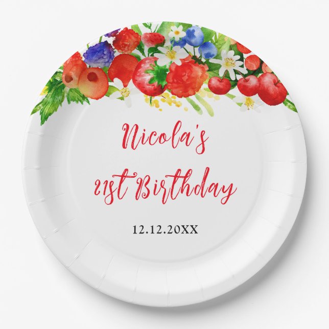 Summer Mixed Berries Birthday Paper Plates (Front)