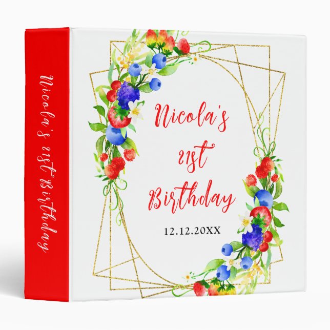 Summer Mixed Berries Birthday Party Photo Album 3 Ring Binder (Front/Spine)