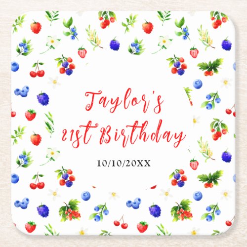 Summer Mixed Berries Birthday Party Square Paper Coaster