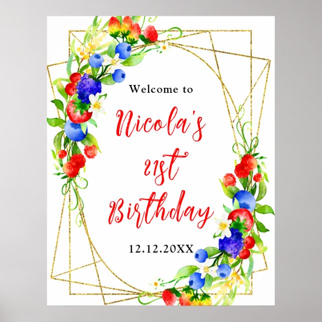 Summer Mixed Berries Birthday Welcome Poster (Front)