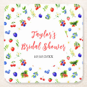 Summer Mixed Berries Bridal Shower Square Paper Coaster