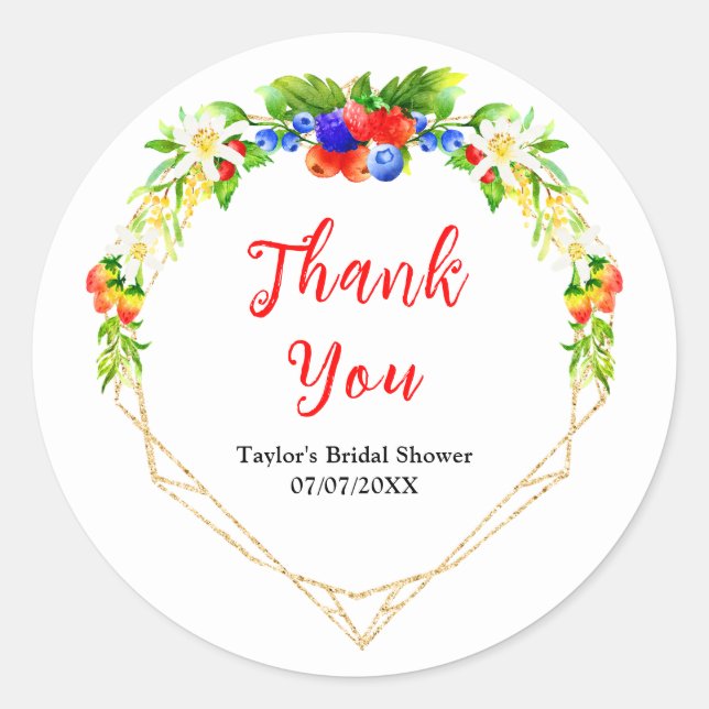 Summer Mixed Berries Bridal Shower Thank You Classic Round Sticker (Front)