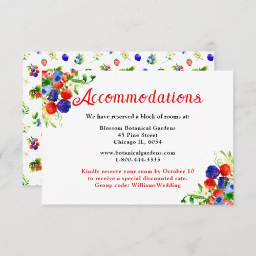 Summer Mixed Berries Wedding Accommodations Enclosure Card