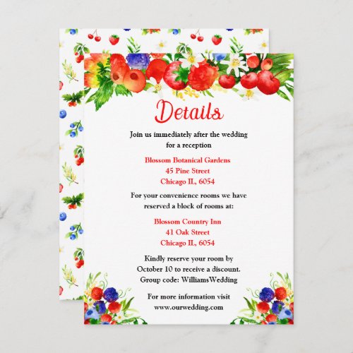 Summer Mixed Berries Wedding Details Enclosure Card