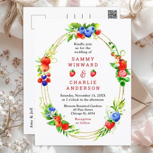 Summer Mixed Berries Wedding Postcard