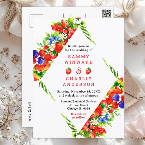 Summer Mixed Berries Wedding Postcard