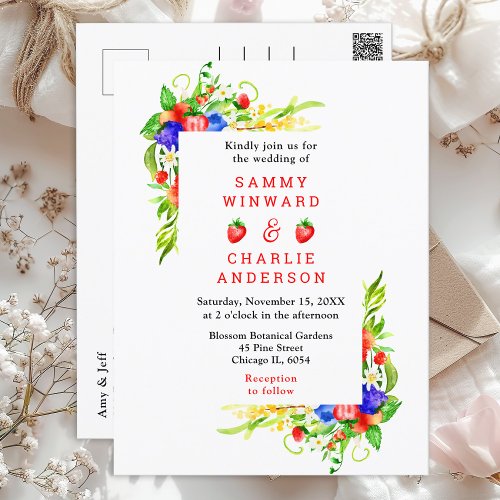 Summer Mixed Berries Wedding Postcard