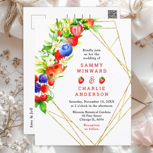 Summer Mixed Berries Wedding Postcard