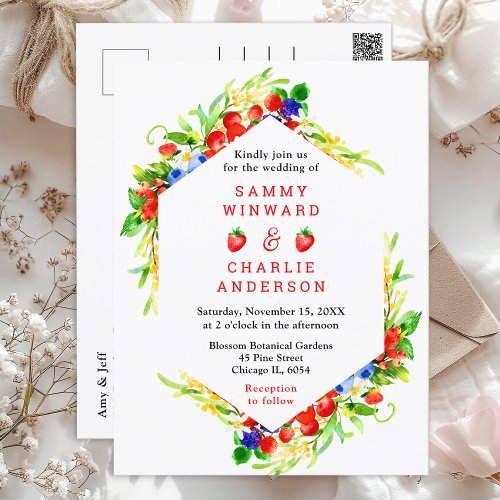 Summer Mixed Berries Wedding Postcard