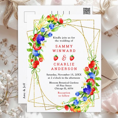 Summer Mixed Berries Wedding Postcard